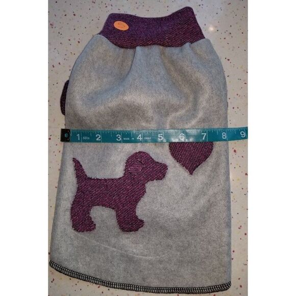 PBK Dog Cat Sweater SMALL Upcycled GRAY W/ PURPLE HEATHER DOG & HEART RECYCLED - Picture 3 of 6